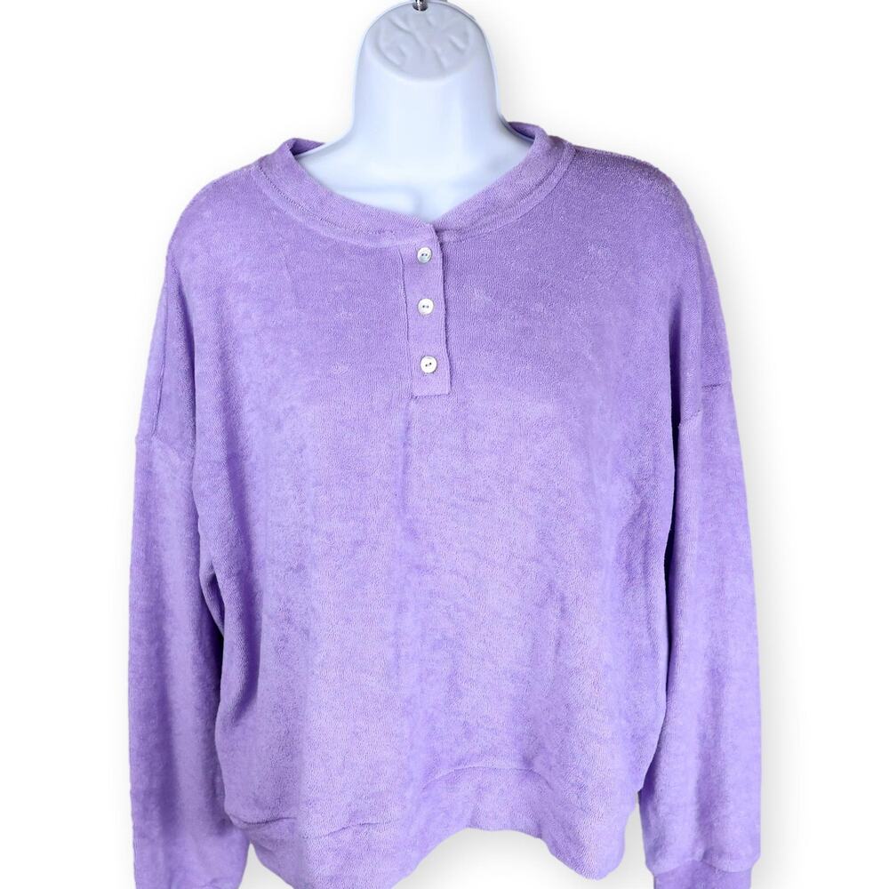 Donni Lilac Terry Velour Henley Sweatshirt Women’s L